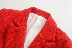 Red Tweed Blazer - Label Frenesi Fashion