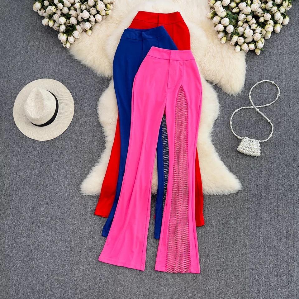 Rhinestone Mesh Slit Pants - Label Frenesi Fashion