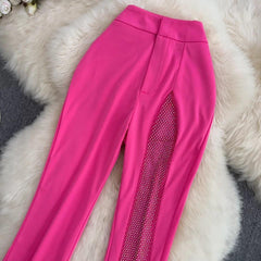 Rhinestone Mesh Slit Pants - Label Frenesi Fashion