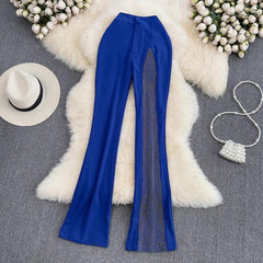 Rhinestone Mesh Slit Pants - Label Frenesi Fashion