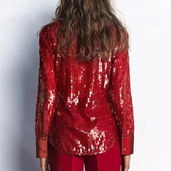 Rony Red Sequin Shirt - Label Frenesi Fashion