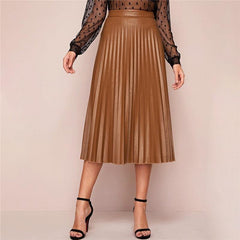 Tan Pleated Leather Skirt - Label Frenesi Fashion