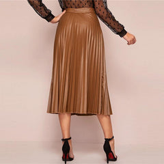 Tan Pleated Leather Skirt - Label Frenesi Fashion
