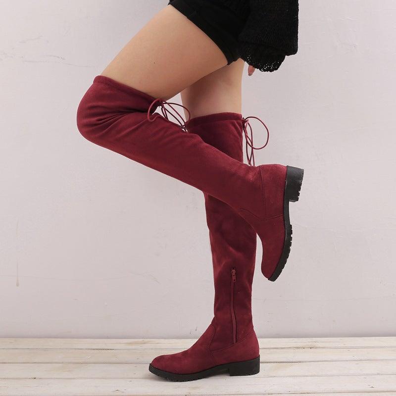 Thigh High Suede Flat Boots - Label Frenesi Fashion