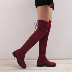Thigh High Suede Flat Boots - Label Frenesi Fashion