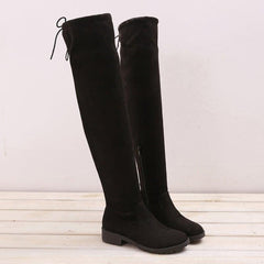 Thigh High Suede Flat Boots - Label Frenesi Fashion
