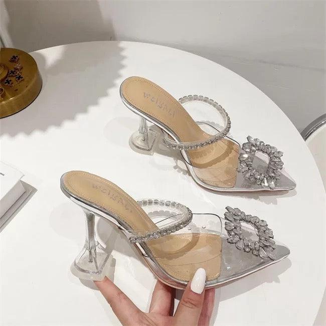 Silver Tone High Heel Shoe Brooch – Clear AB Rhinestone & Crystal Pin