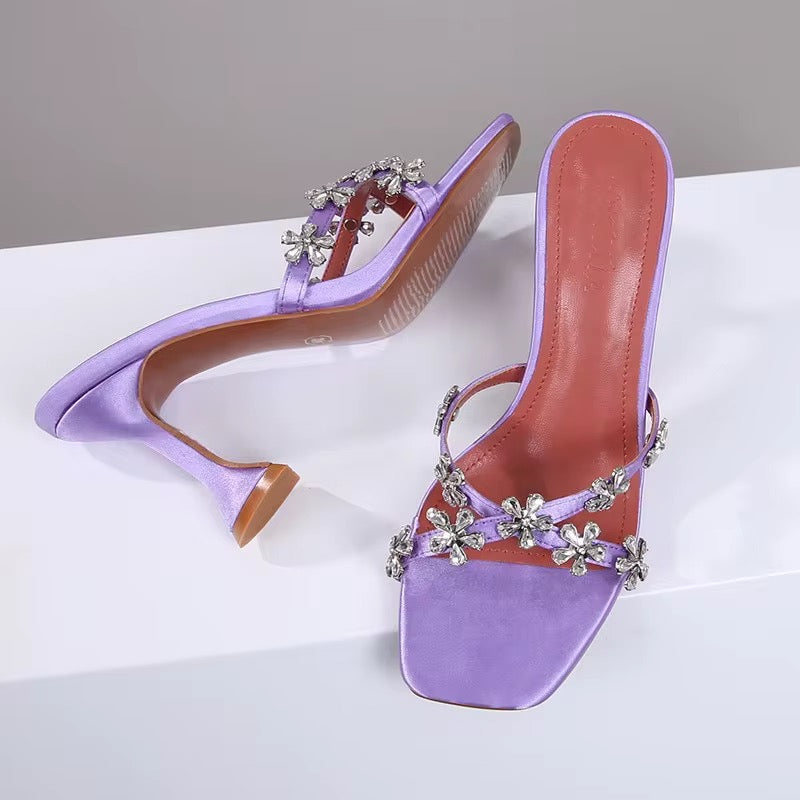 Daisy Bloom Embellished Slip-On Heels