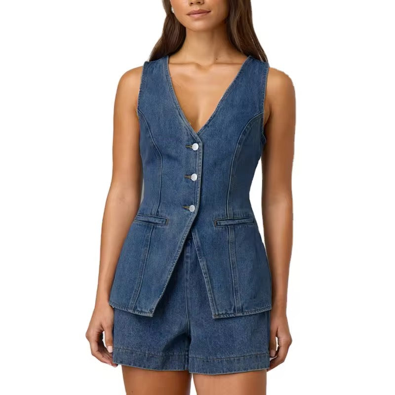Denim Waistcoat & Shorts Coord Sets