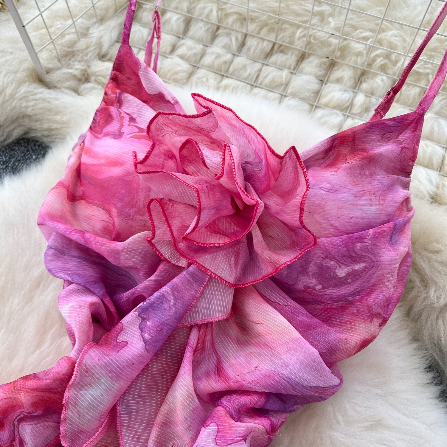 Rosé Rush Ruffle Dress – Pink Watercolor Maxi