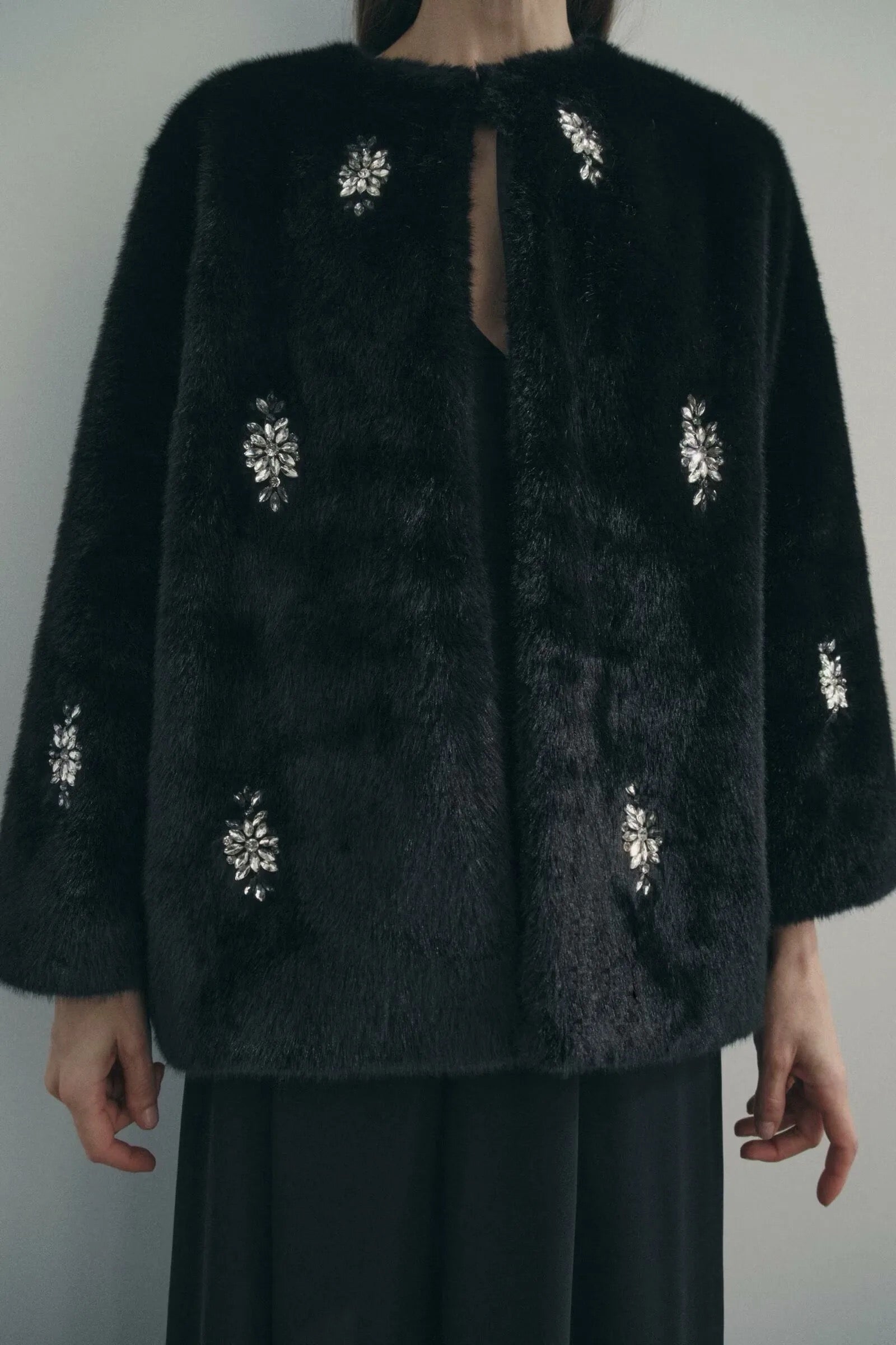 Rhinestone Black Fur Coat