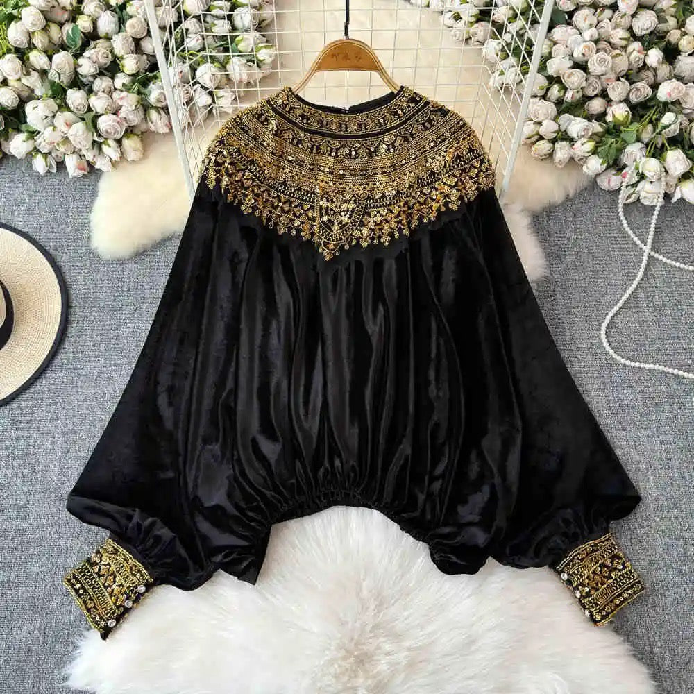 Embroidered Batwing Top