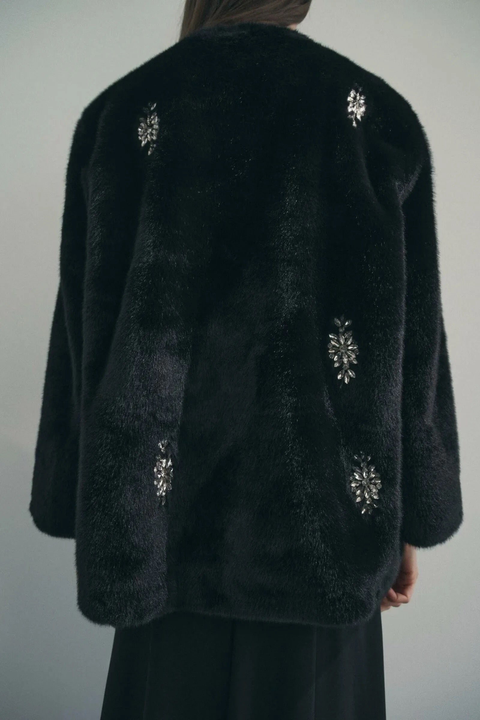 Rhinestone Black Fur Coat