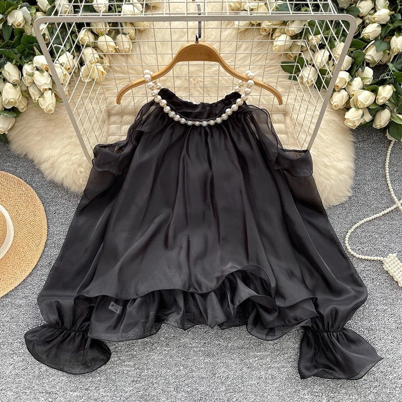 Pearl Organza Ruffle Top