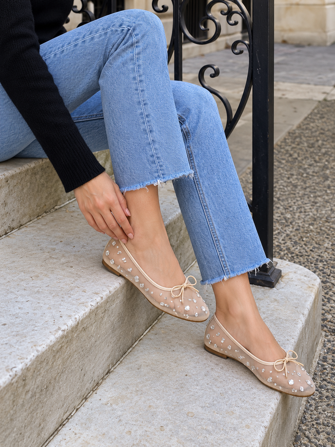Belle Rhinestone Mesh Ballet Flats