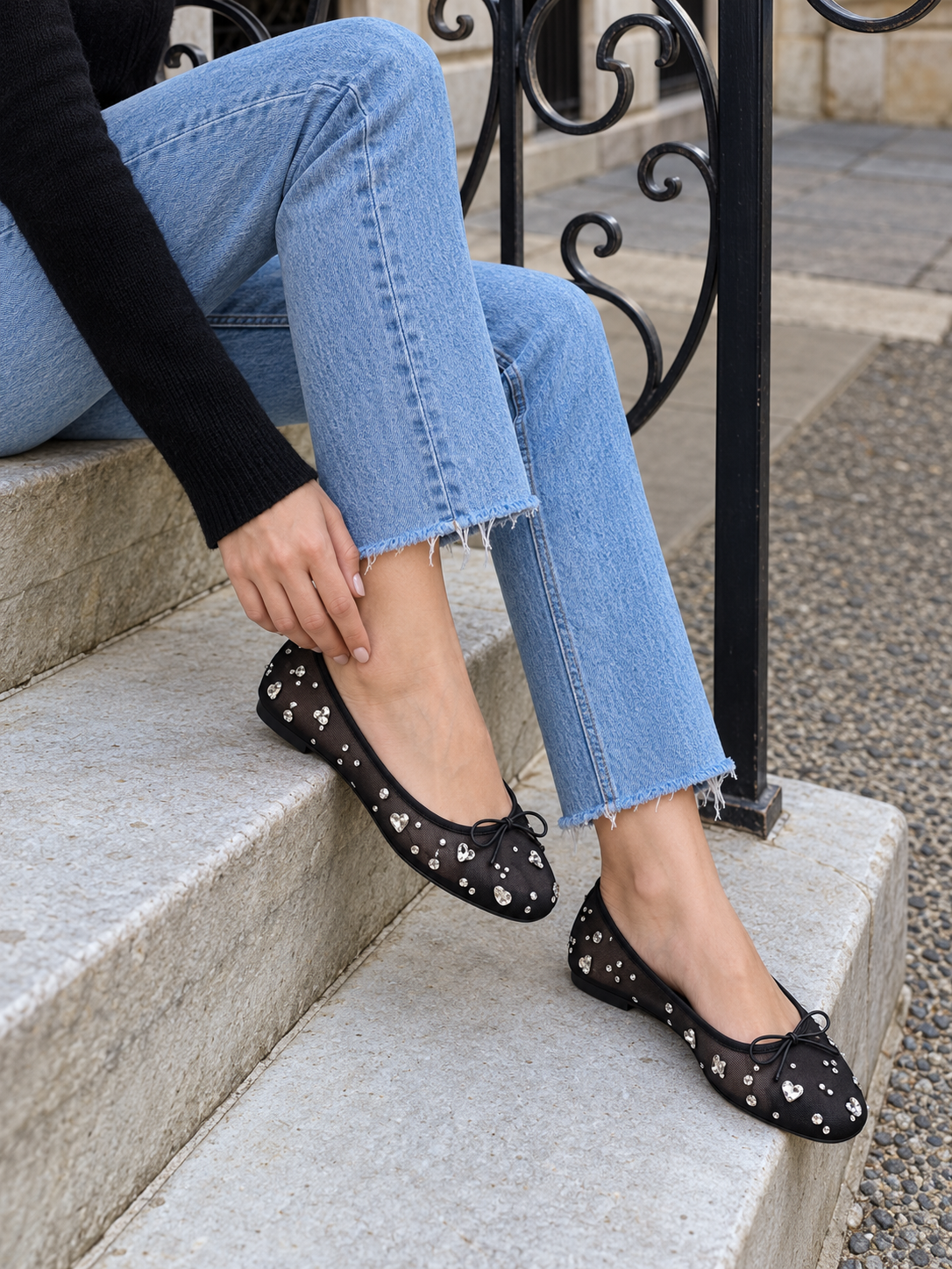 Belle Rhinestone Mesh Ballet Flats