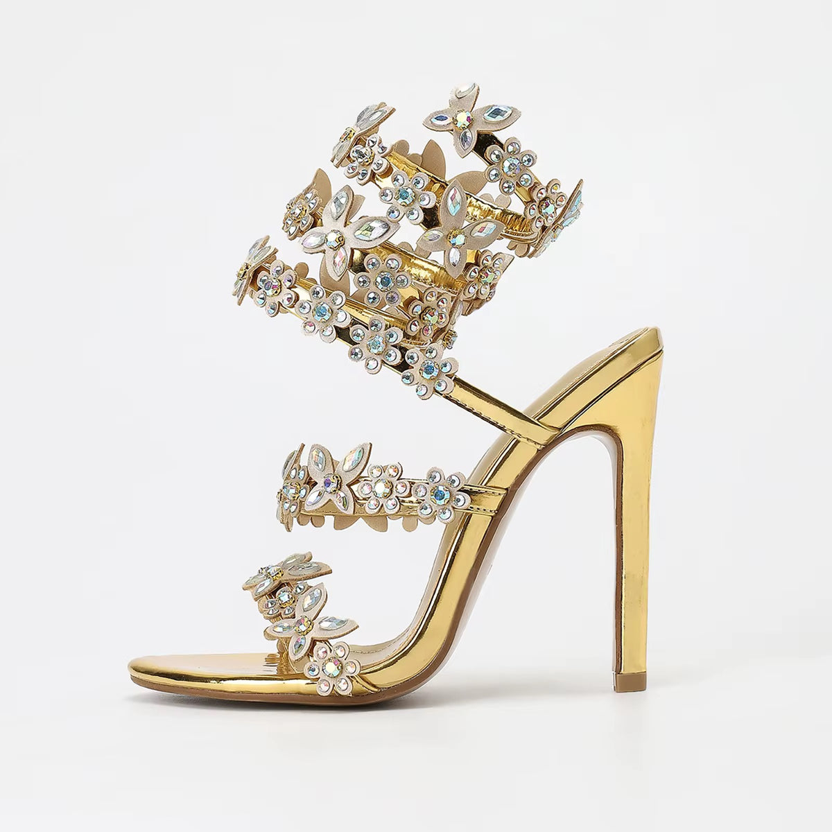 Goddess Rhinestone Lace Up Heels
