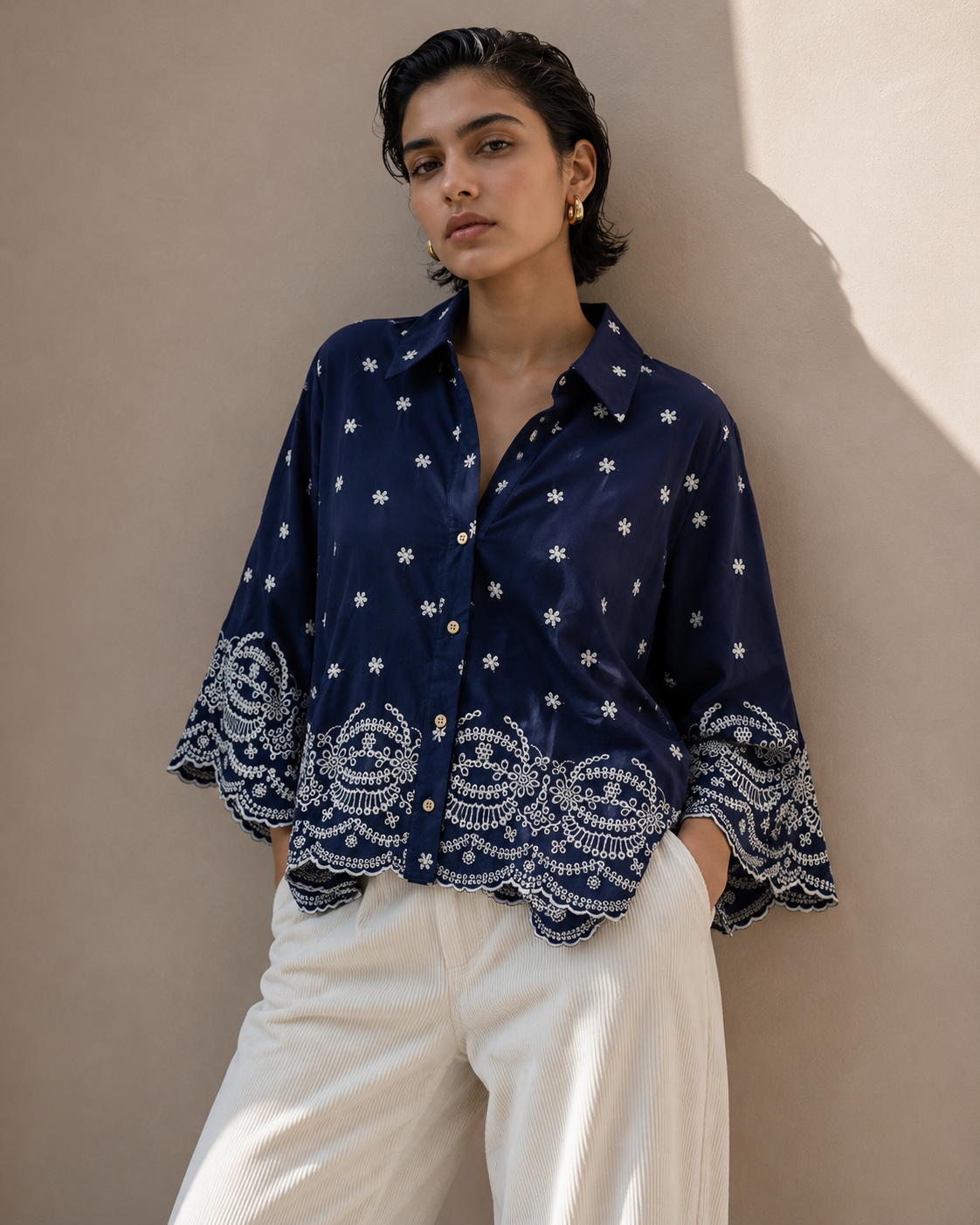Margot Embroidered Scallop Shirt