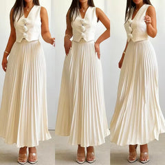 Rosette Top with Pleated Skirt Set
