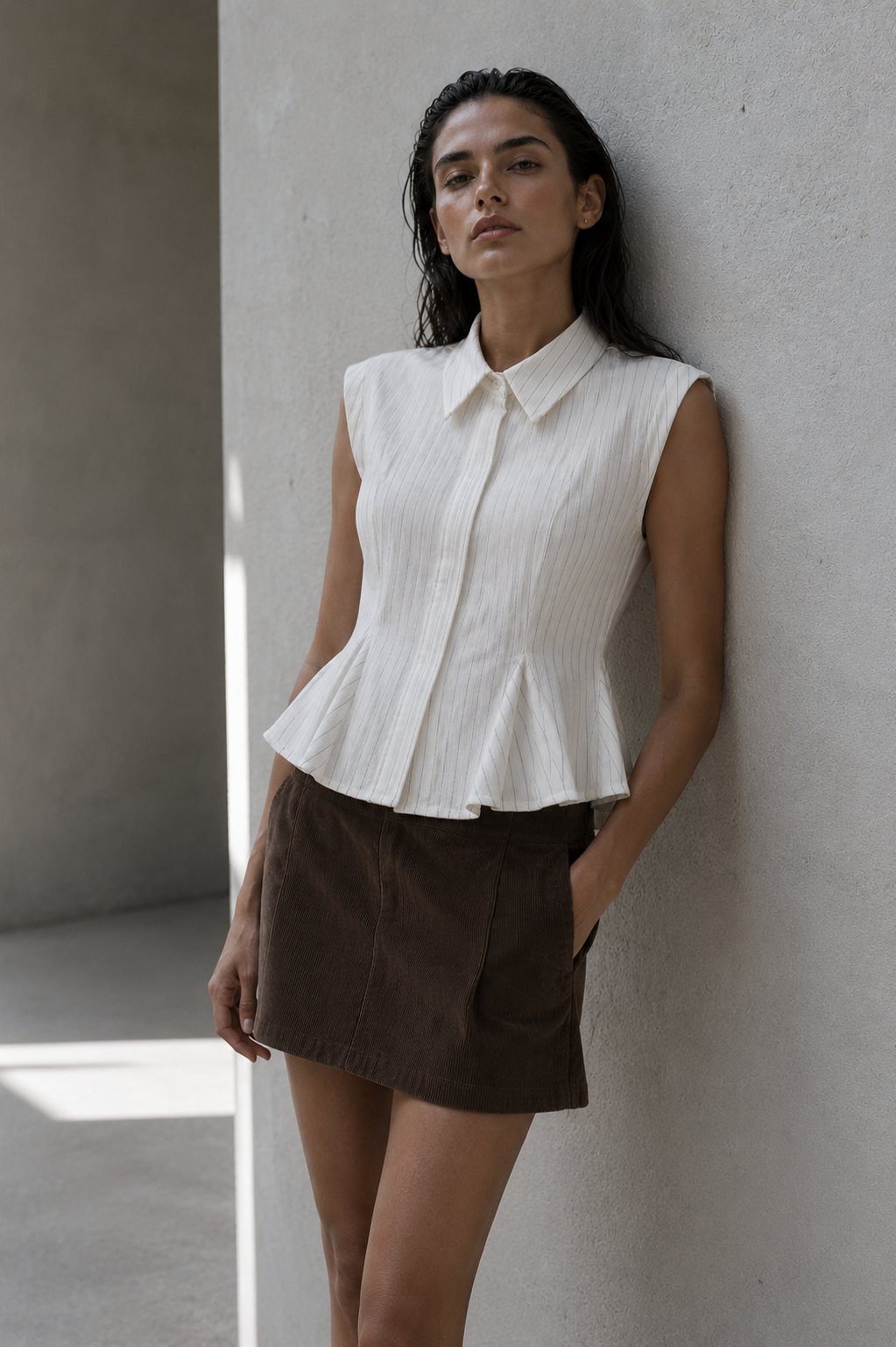 Avery Pinstripe Peplum Shirt