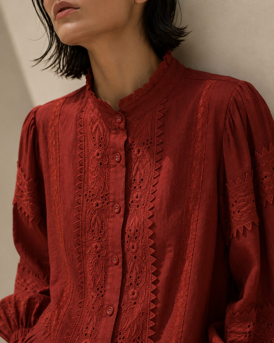 Elara Lacework Pleated Top