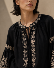 Noir Embroidered Balloon Sleeve Top