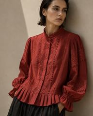 Elara Lacework Pleated Top