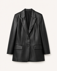 Black leather blazer on a light gray background