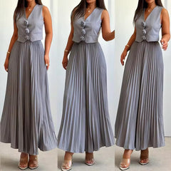 Rosette Top with Pleated Skirt Set
