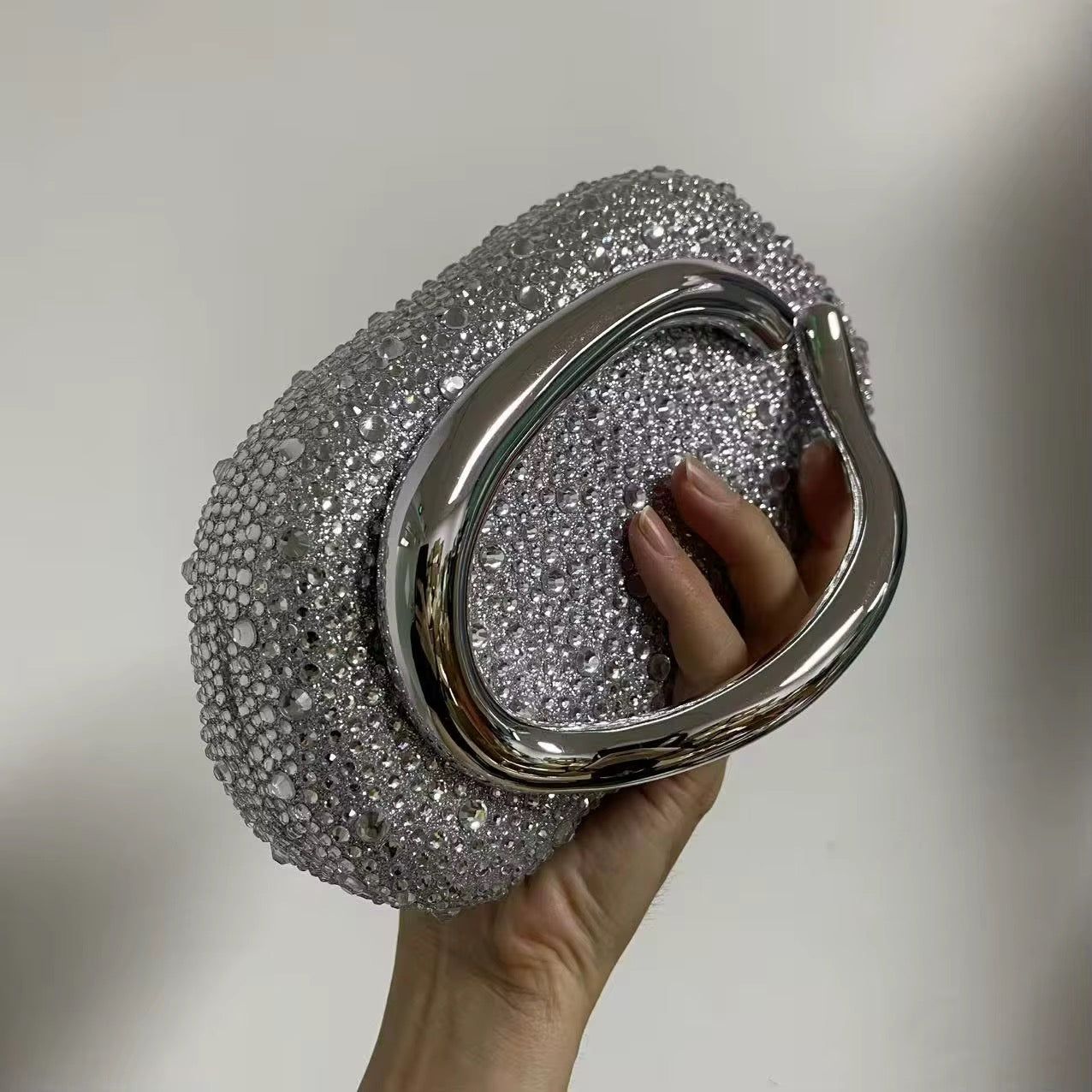 Crystal Embellished Oval Clutch Bag