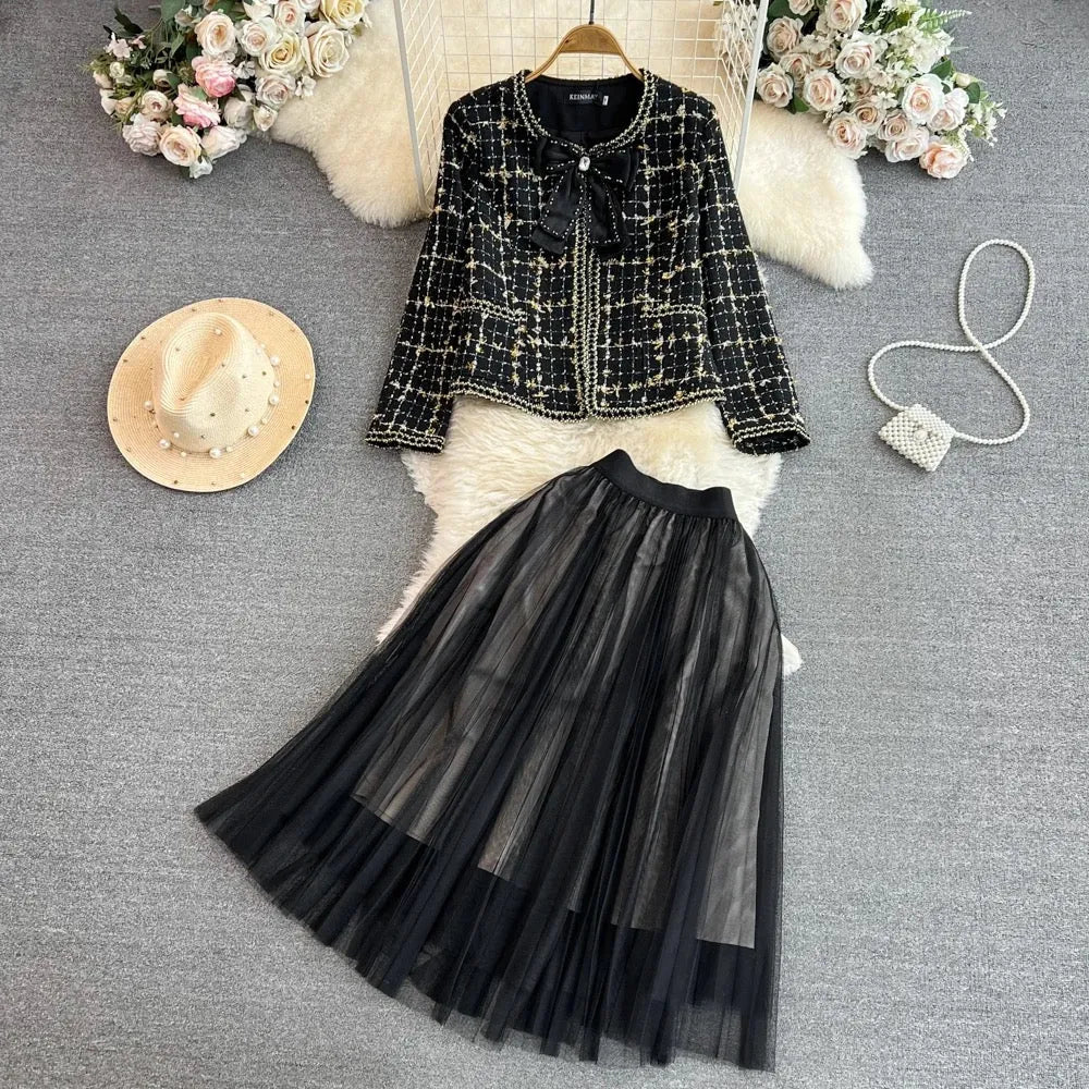 Mia Tweed Blazer with Skirt Set
