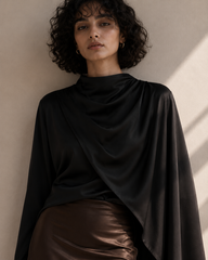 Noir Satin Drape Cape Top