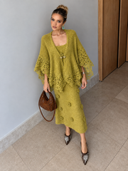 Celeste Chartreuse Knit Cape Co-ord Set