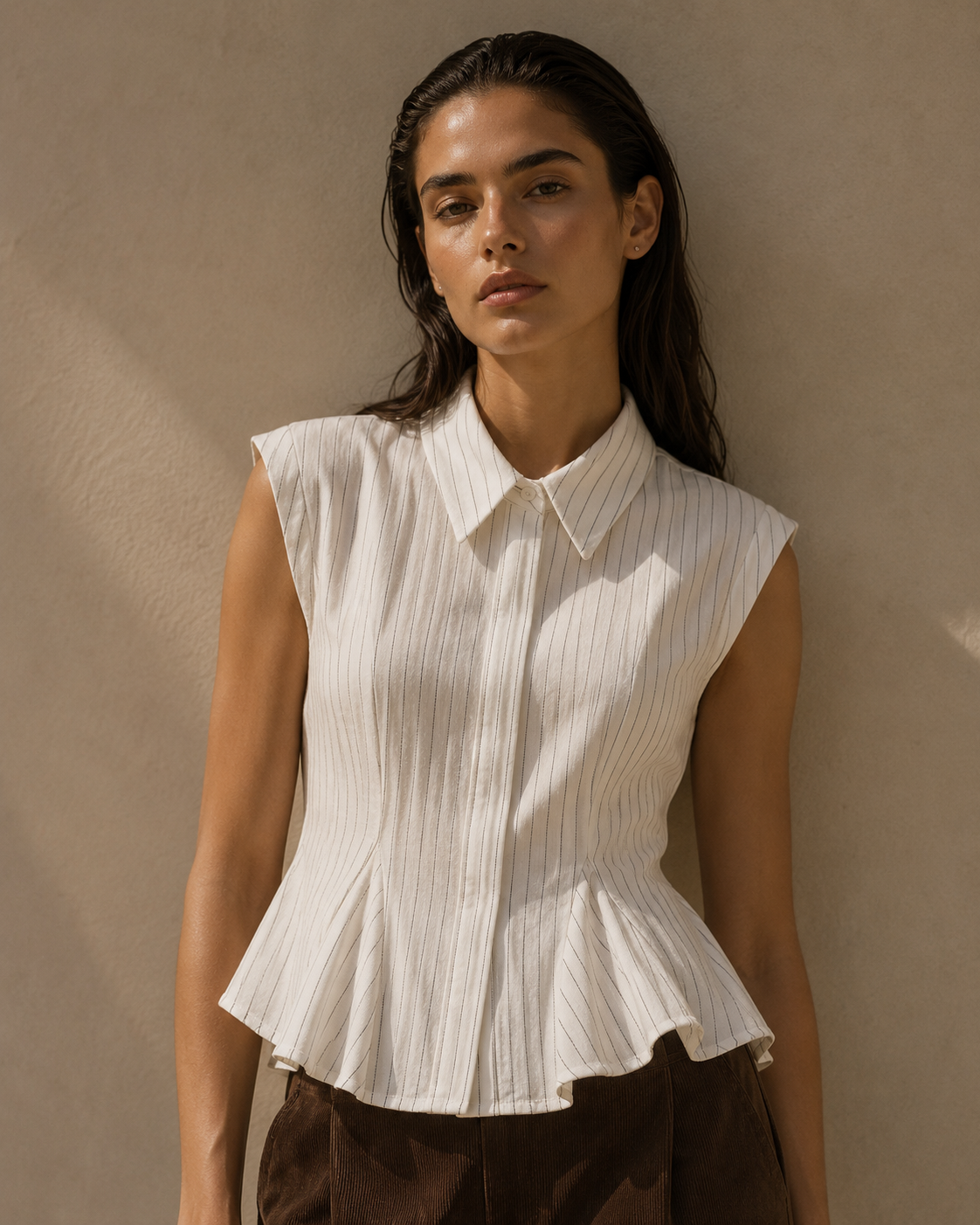 Avery Pinstripe Peplum Shirt