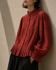 Elara Lacework Pleated Top