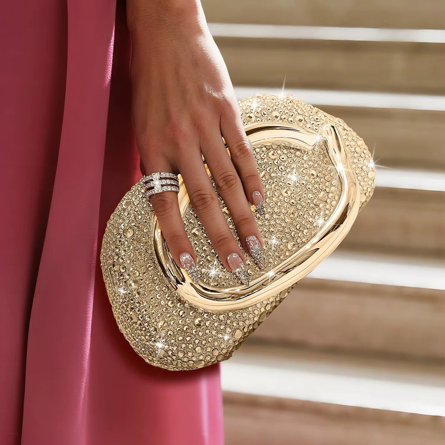 Crystal Embellished Oval Clutch Bag