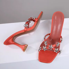 Daisy Bloom Embellished Slip-On Heels