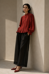 Elara Lacework Pleated Top