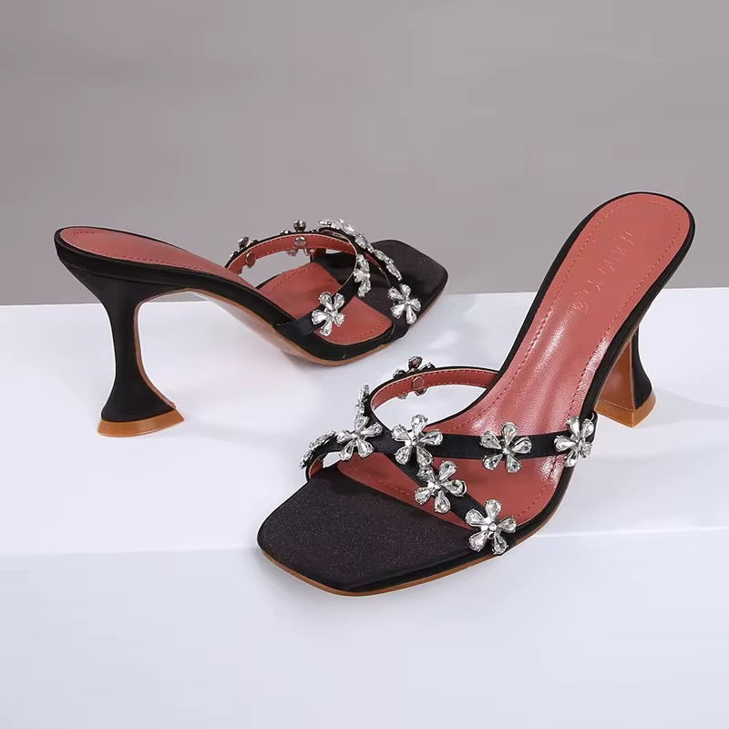 Daisy Bloom Embellished Slip-On Heels