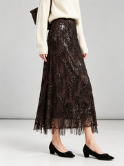 Sienna Chocolate Brown Sequin Fringe Skirt