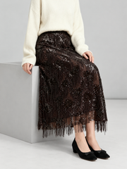 Sienna Chocolate Brown Sequin Fringe Skirt