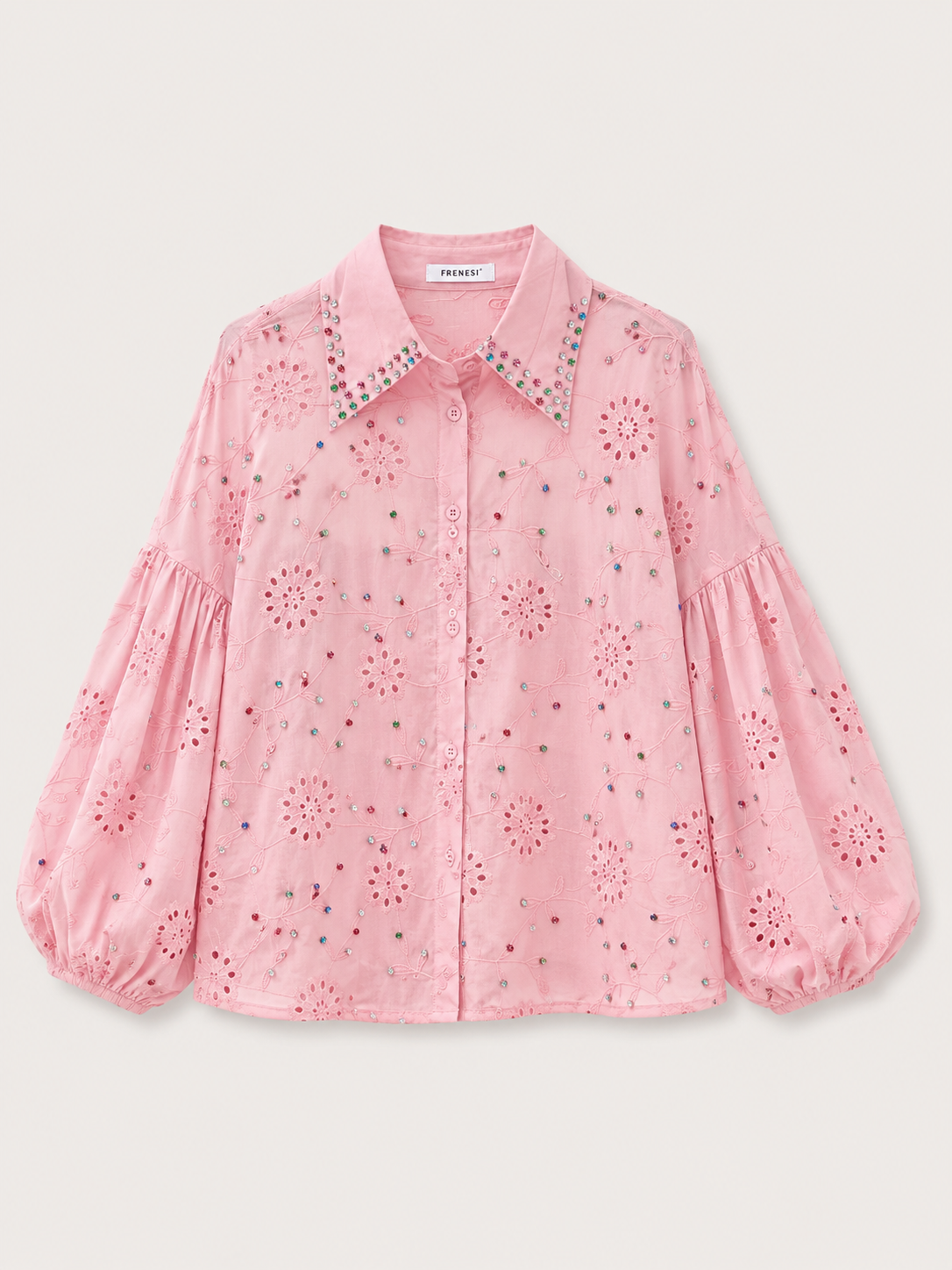Blush Embellished Puff Sleeve Shirt