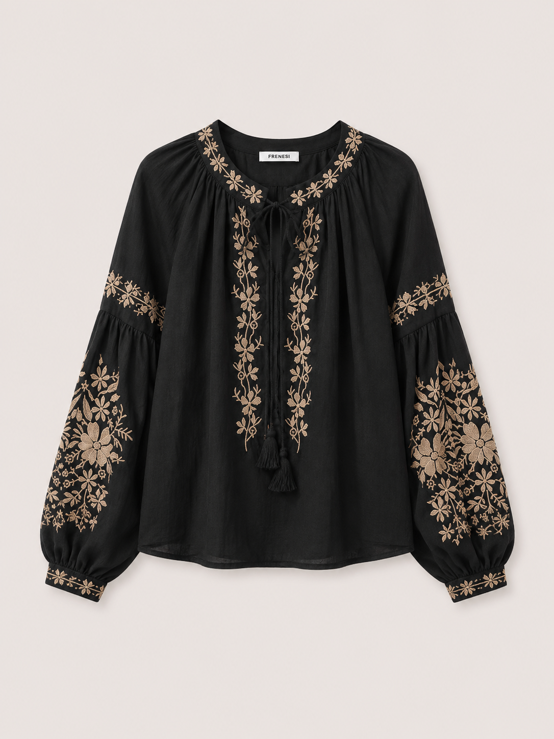 Noir Embroidered Balloon Sleeve Top