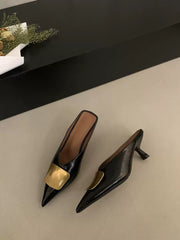 Aurelia Metallic Buckle Pointed-Toe Heels