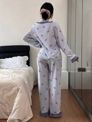 Blue Stripe Bow Detail Pajama Set