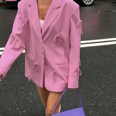 Rosé Bow Detail Oversized Blazer