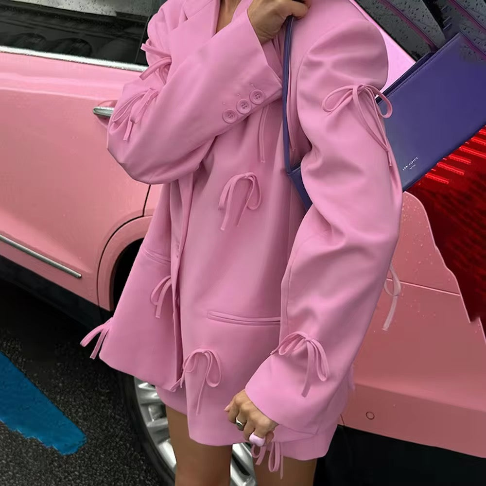 Rosé Bow Detail Oversized Blazer