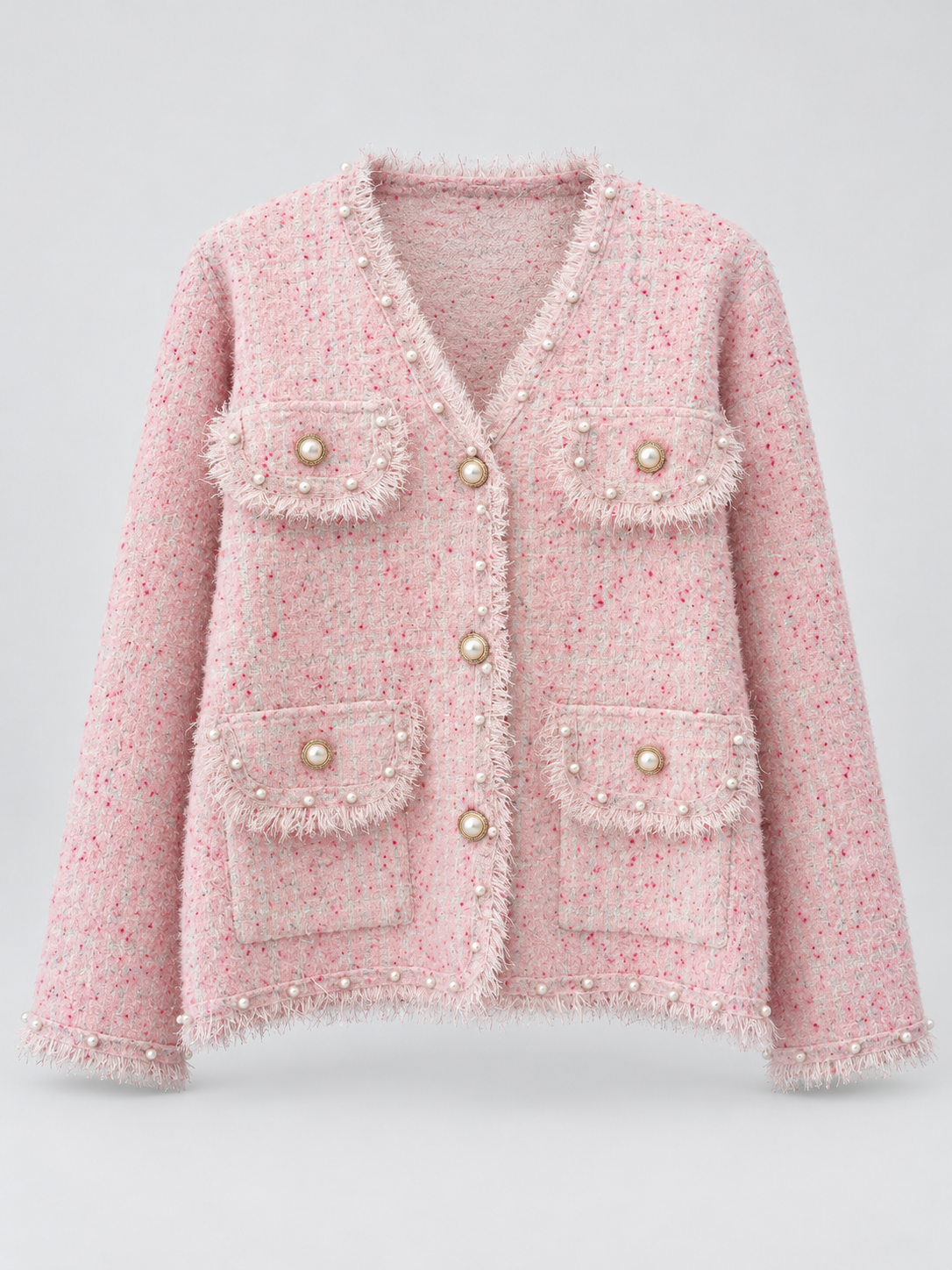 Rosalie Pearl-Trim Tweed Sweater