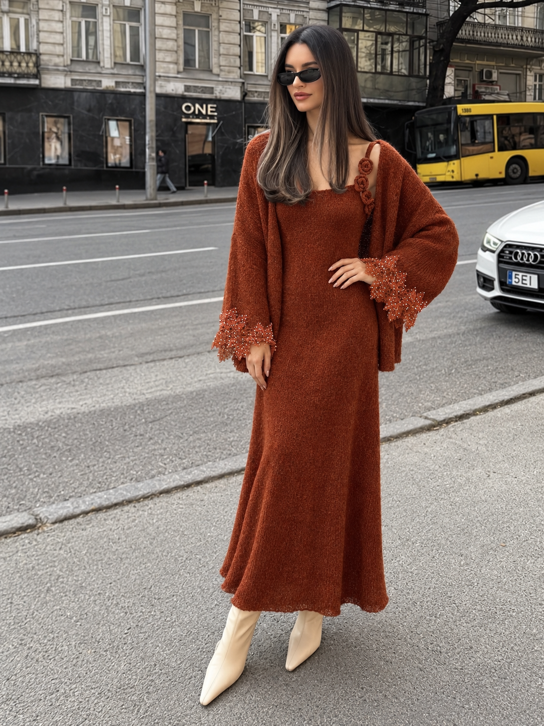 Sienna Rust Knit Dress & Cardigan Set