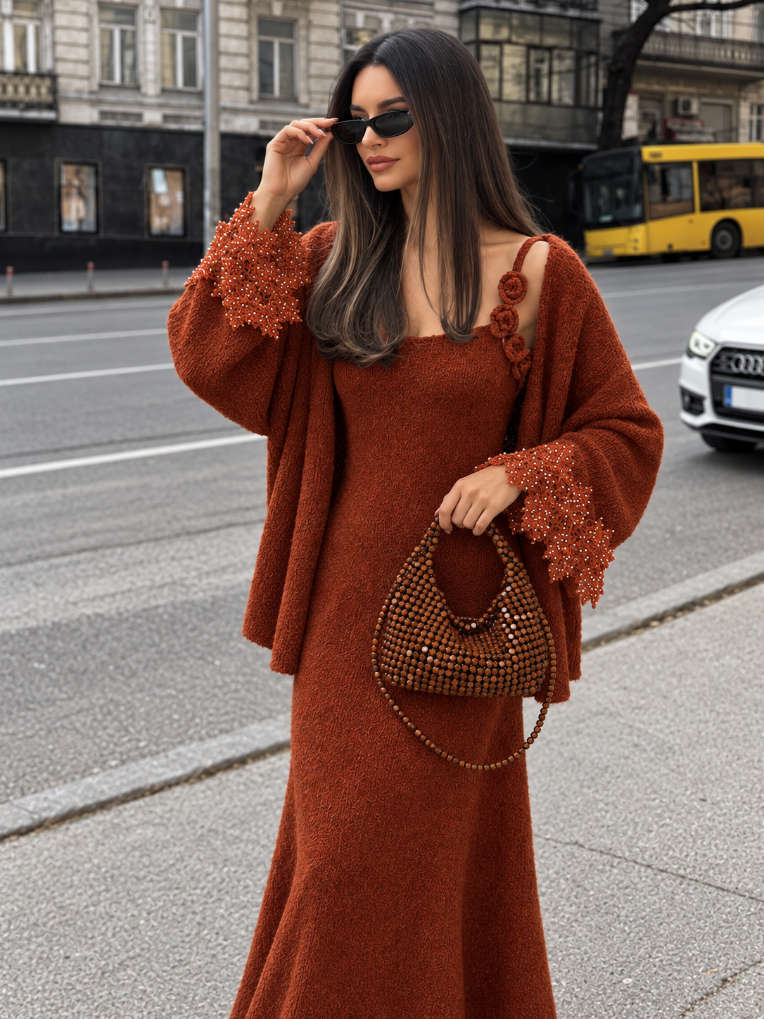 Sienna Rust Knit Dress & Cardigan Set